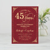 45e bruiloft Jubileum - Ruby Red Gold Damask Kaart (Staand voorkant)