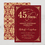 45e bruiloft Jubileum - Ruby Red Gold Damask Kaart (Voorkant / Achterkant)