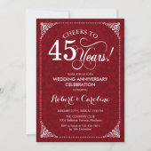 45e bruiloft Jubileum - Ruby Red White Damask Kaart (Voorkant)