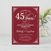 45e bruiloft Jubileum - Ruby Red White Damask Kaart (Staand voorkant)