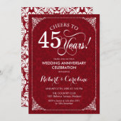 45e bruiloft Jubileum - Ruby Red White Damask Kaart (Voorkant / Achterkant)