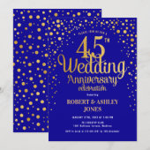 45e bruiloft Jubileum - Sapphire Blue & Gold Kaart (Voorkant / Achterkant)