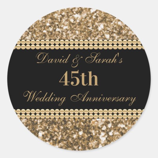 45e bruiloft Jubileum viering gouden glitter Ronde Sticker (Voorkant)