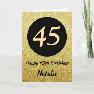 45e Happy Birthday Black en Gold Glitter Card Kaart