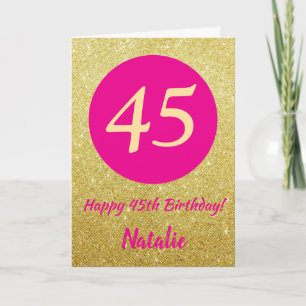 45e Happy Birthday Hot Pink en Gold Glitter Kaart