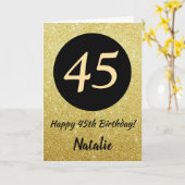 45e Happy Birthday Zwart en Goud Glitter Kaart (Gele Bloem)