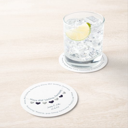 45e huwelijksdag sapphire ronde kartonnen onderzetter (Insitu)