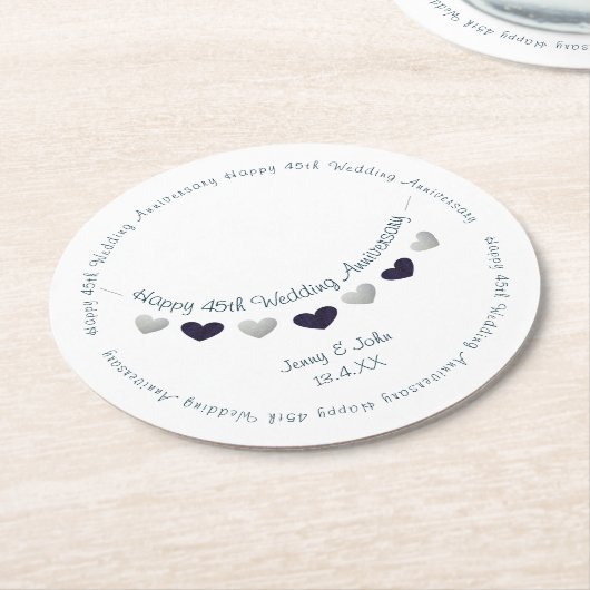 45e huwelijksdag sapphire ronde kartonnen onderzetter (Gebogen)