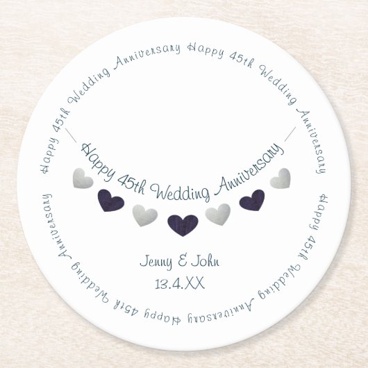 45e huwelijksdag sapphire ronde kartonnen onderzetter (Voorkant)