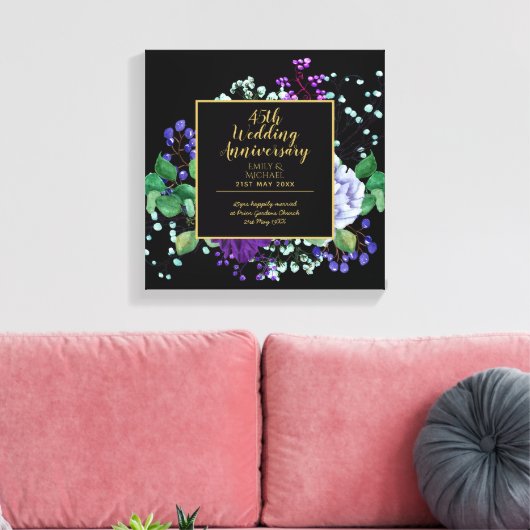 45e huwelijksjubileum cadeau saffierblauwe bloem canvas afdruk (Insitu (Woonkamer))