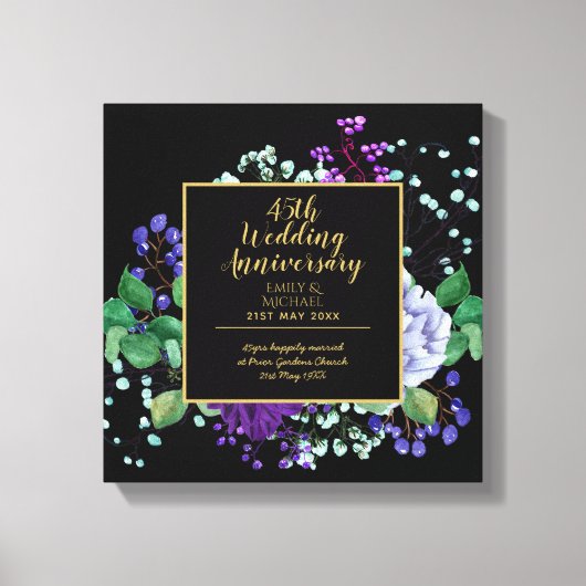 45e huwelijksjubileum cadeau saffierblauwe bloem canvas afdruk (Voorkant)