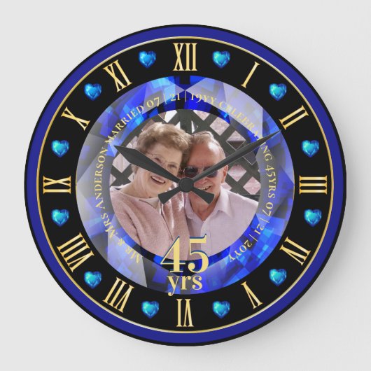 45e huwelijksjubileum FOTOCADEAU saffierblauw Grote Klok (Voorkant)