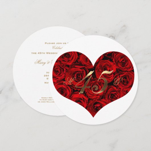 45e huwelijksverjaardag Rode Rozen Hart Elegant Kaart (Voorkant / Achterkant)
