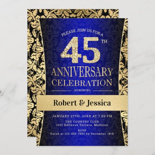 45e Jubileum - Blauw Goud Kaart (Voorkant / Achterkant)