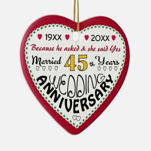 45e Jubileum cadeau hartvormige kerst Keramisch Ornament (Rechts)