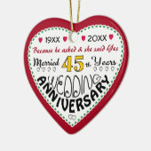 45e Jubileum cadeau hartvormige kerst Keramisch Ornament (Links)