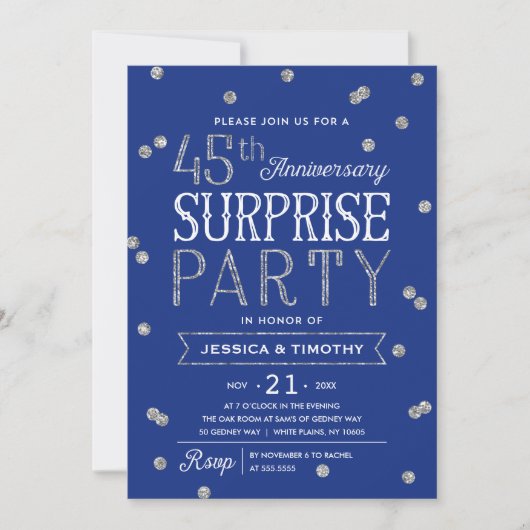 45e Jubileum Glitter Confetti Surprise Party Kaart (Voorkant)