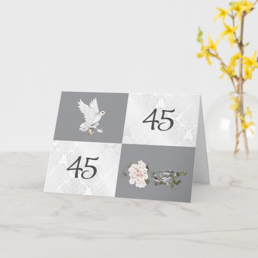 45e Jubileum met duif en ringen Kaart (Gele Bloem)