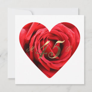 45e Jubileum Rood rozen Hart Elegant Kaart