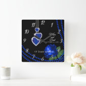 45e Jubileum Sapphire Blue Roos Vierkante Klok (Huis)