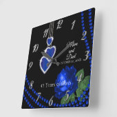 45e Jubileum Sapphire Blue Roos Vierkante Klok (Hoek)