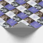 45e Jubileum Sapphire Wedding 2 foto's blauw Cadeaupapier<br><div class="desc">Blauwe sapphire bruiloft die 45 jaar liefde herdenkt voegt je eigen twee foto's met cadeaupapier toe. Een eenvoudig effect van de lijnkunst van de hartsteen grafisch blauw op wit en wit op blauwe vierkanten gepersonaliseerde omslag. Pas je aan met je eigen keuze uit namen of relaties, foto's van het gelukkige...</div>