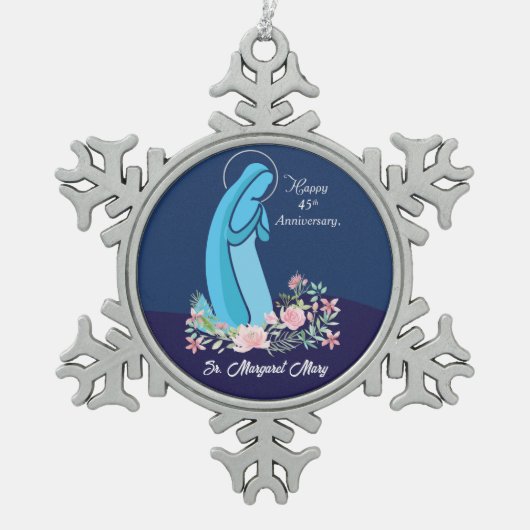 45e Jubileum van het religieuze leven Nun Pink Flo Tin Sneeuwvlok Ornament (Voorkant)