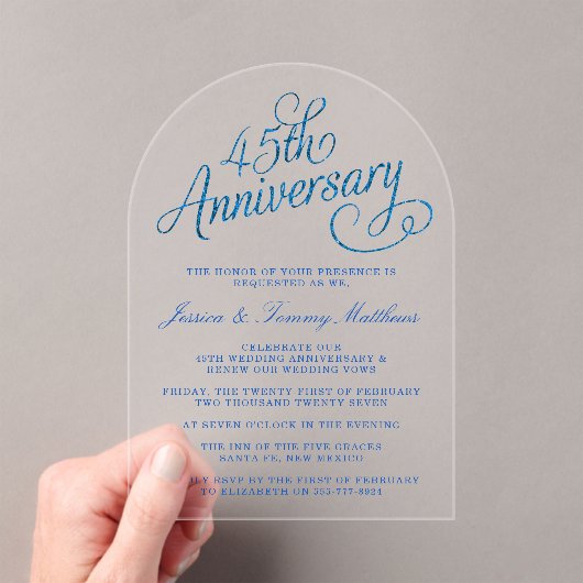 45e Jubileum van het Sapphire Wedding Acryl Uitnodigingen (Insitu (Draagbaar))