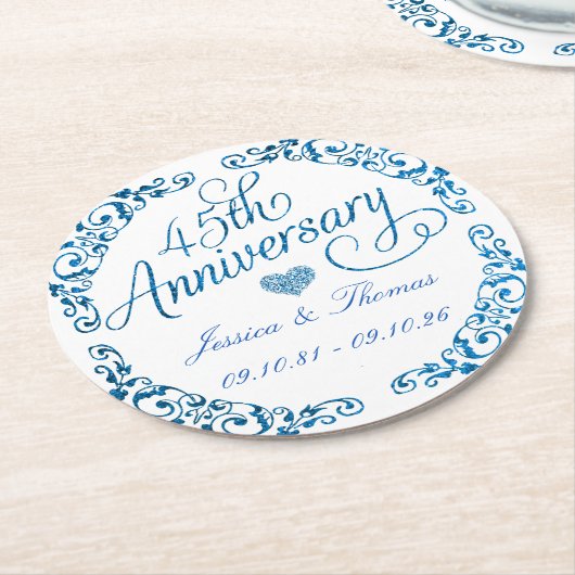 45e Jubileum van het Sapphire Wedding Ronde Kartonnen Onderzetter (Gebogen)
