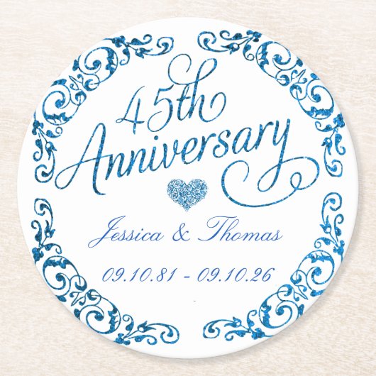 45e Jubileum van het Sapphire Wedding Ronde Kartonnen Onderzetter (Voorkant)