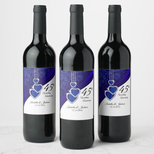 45e Jubileum van het Sapphire Wedding Wijn Etiket (Flessen)