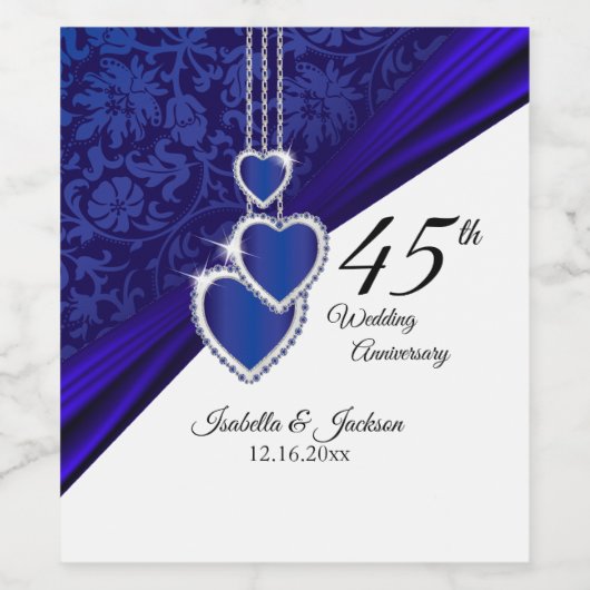 45e Jubileum van het Sapphire Wedding Wijn Etiket (Enkel label)