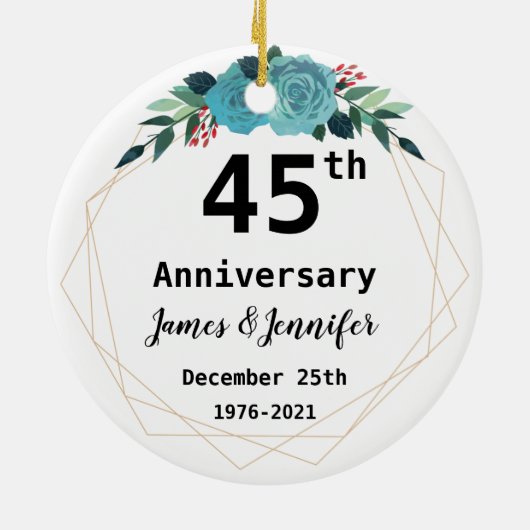 45e Jubileum voor bruiloft - Aangepaste namen en J Keramisch Ornament (Achterkant)