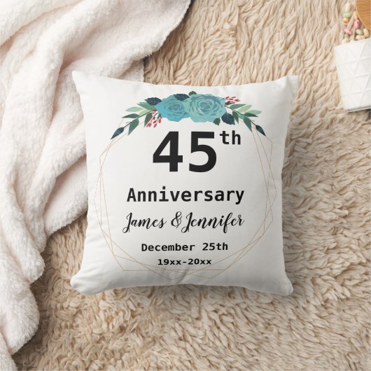 45e Jubileum voor bruiloft - Aangepaste namen en J Kussen (Deken)