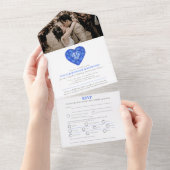 45e saffier bruiloft hart blauw foto all in one uitnodiging (Afscheurbaar)