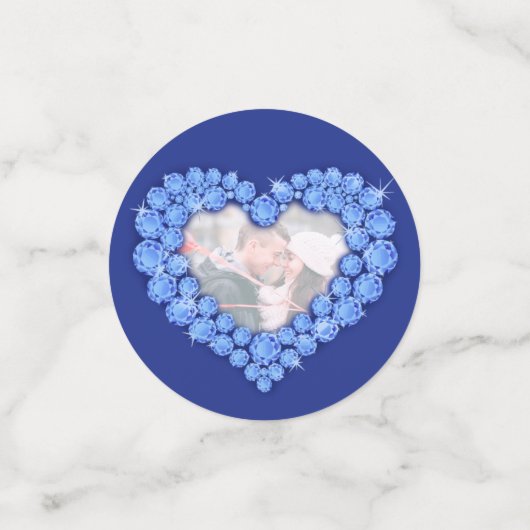 45e saffier bruiloft jubileum hart foto blauw confetti (Kleine voorkant)