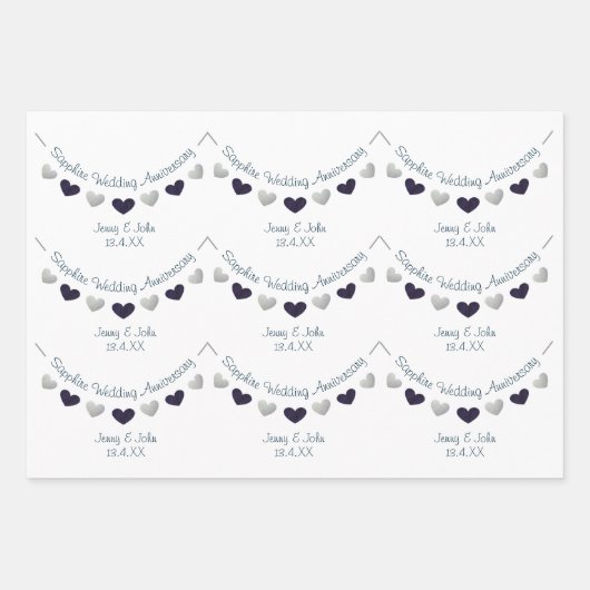 45e saffier bruiloft jubileum man & vrouw inpakpapier vel (Voorkant 3)