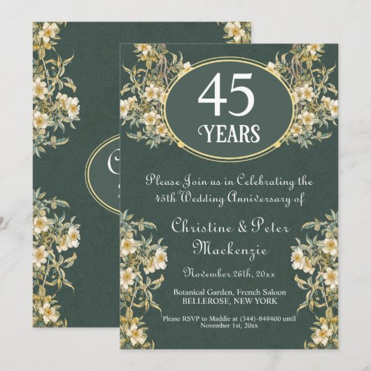 45e saffier bruiloft Jubileum rijke bloemen Kaart (Voorkant / Achterkant)