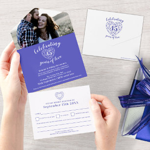 45e saffier bruiloft RSVP foto blauw All In One Uitnodiging