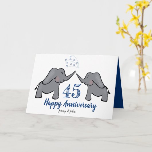 45e saffier huwelijksverjaardag schattige olifant kaart (Gele Bloem)