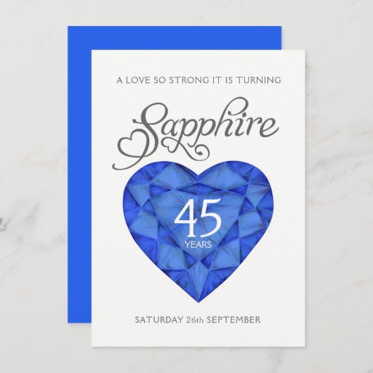45e saffier trouw sterke hart waterverf blauw kaart (Voorkant / Achterkant)