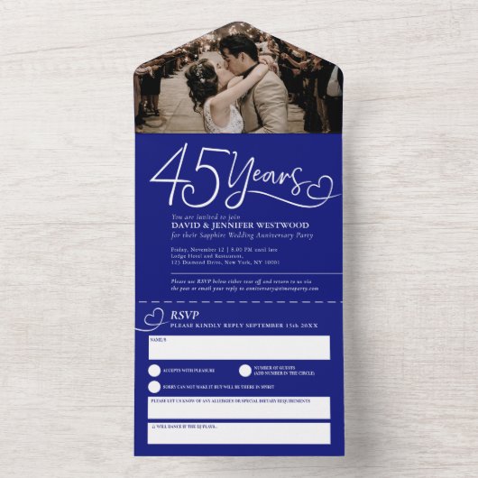 45e saffierbruiloft verjaardagsmaaltijd RSVP foto All In One Uitnodiging (Binnen)