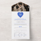 45e saffieren huwelijksjubileum hart blauwe foto all in one uitnodiging (Binnen)