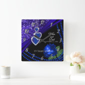 45e Sapphire Blauw Glitter en Roze Jubileum Vierkante Klok (Huis)