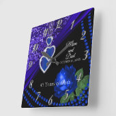 45e Sapphire Blauw Glitter en Roze Jubileum Vierkante Klok (Hoek)