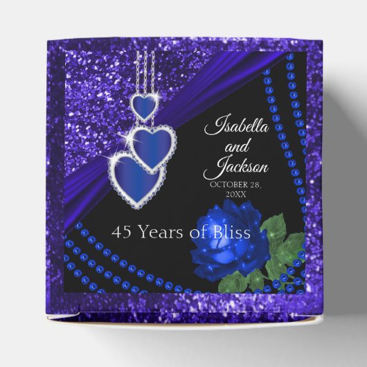 45e Sapphire Blue Glitter en Roos Jubileum Bedankdoosjes (Bovenkant)