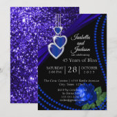 45e Sapphire Blue Glitter en Roos Jubileum Kaart (Voorkant / Achterkant)