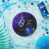 45e Sapphire Blue Glitter en Roos Jubileum Papieren Bordje (Feest)