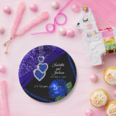 45e Sapphire Blue Glitter en Roos Jubileum Papieren Bordje (Feest)