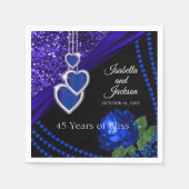 45e Sapphire Blue Glitter en Roos Jubileum Servet (Voorkant)
